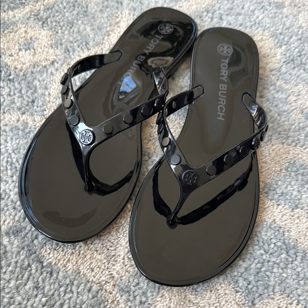 Tory Burch Studded Black Jelly Thong Sandal Flip Flop